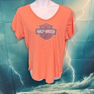 Harley-Davidson Women's Orange Short Sleeve Tee with Logo